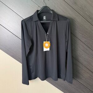 Casei Women's UPF 50+ Long Sleeve Performance Polo Shirt Large Black NWT